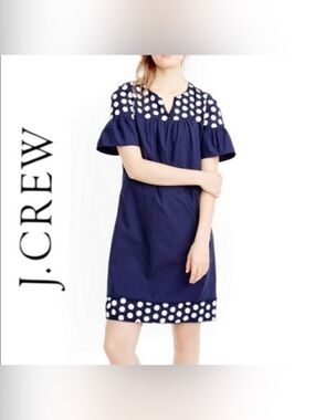 J. Crew Navy and White Polka Dot Mini Dress